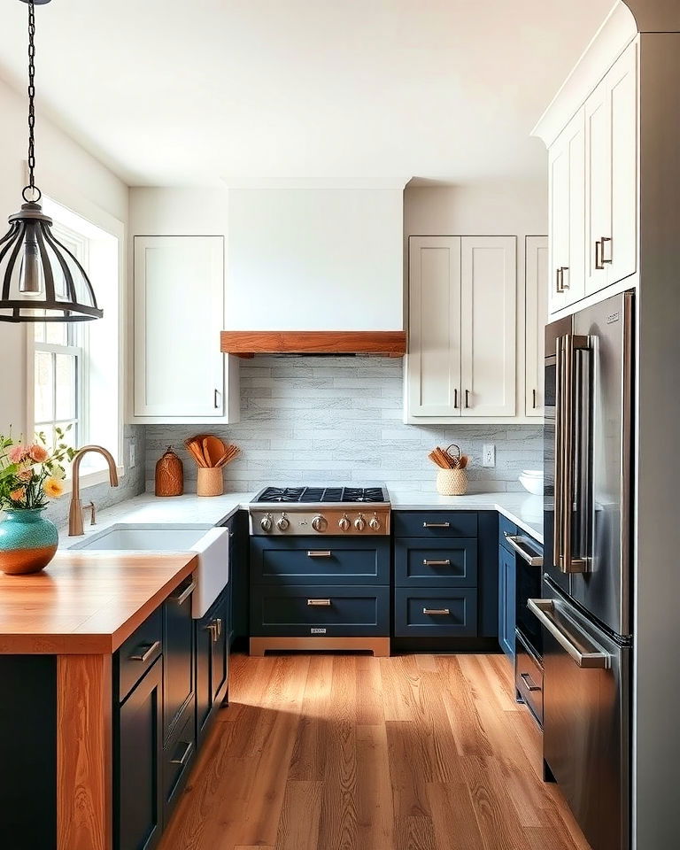 modern rustic kitchen two tone cabinetry - 25 Modern Rustic Kitchen Ideas