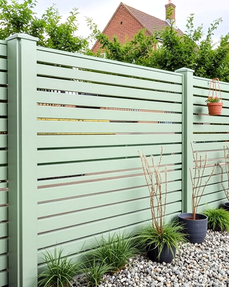 modern slatted sage green fence - 15 Sage Green Garden Fence Ideas