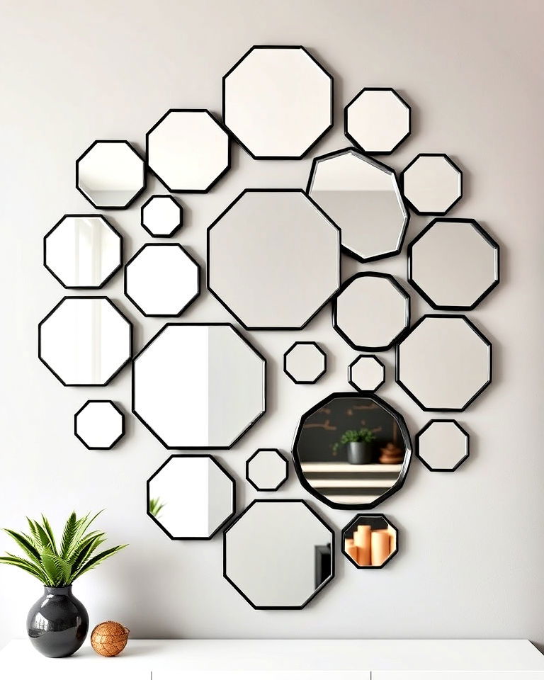 modern statement with a geometric mirror cluster - 15 Mirror Collage Wall Ideas