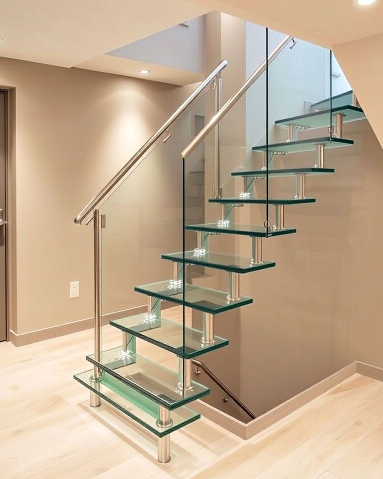 modern statement with glass stairs for basement - 20 Basement Stair Ideas
