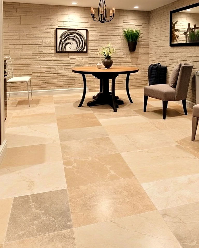 modern stone look vinyl flooring design - 15 Basement Vinyl Flooring Ideas