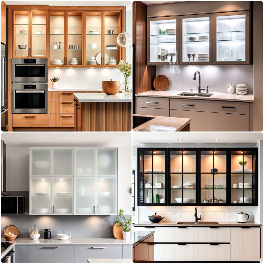 modern style glass kitchen cabinets