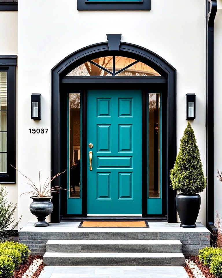 modern teal and black combo front door - 25 Teal Front Door Ideas