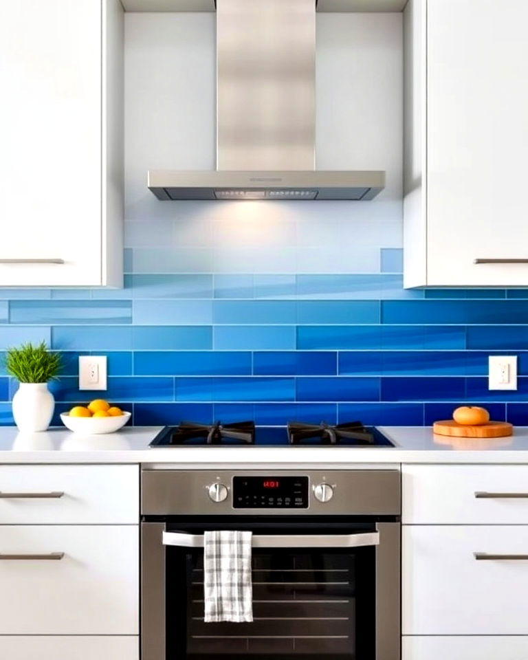 modern twist blue gradient tiles for kitchen backsplash - 25 Kitchen With Blue Backsplash Ideas