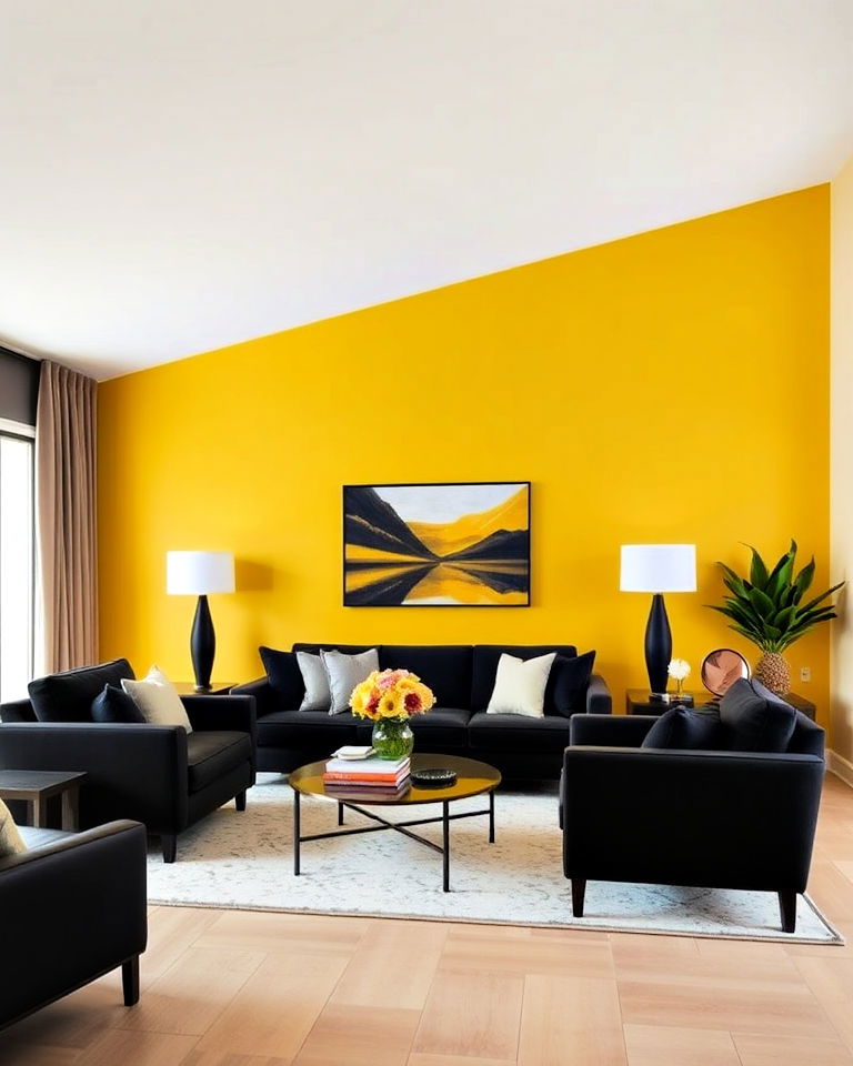 modern yellow and black living room - 15 Combination Colors That Go With Yellow at Home