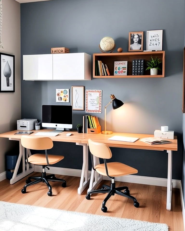 modular desks with adjustable heights - 40 Boy and Girl Shared Small Room Ideas