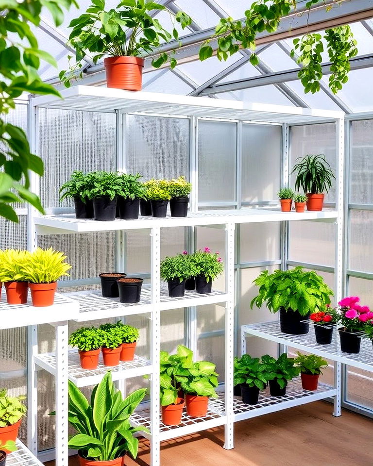 modular greenhouse shelves - 25 Greenhouse Shelving Ideas