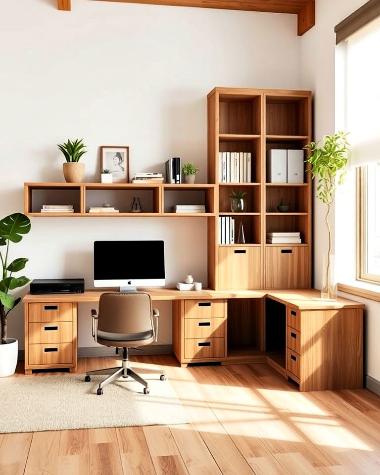 modular office layout home office - 30 Japandi Style Home Office Ideas