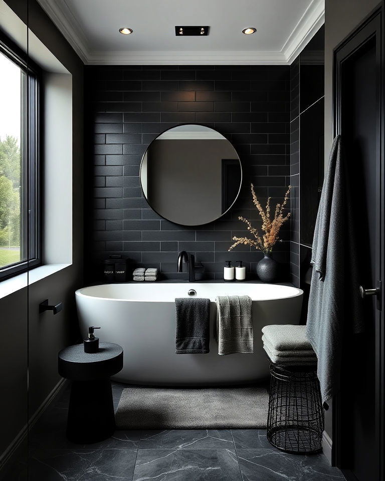 monochromatic accessories bathroom - 25 Dark Academia Bathroom Ideas