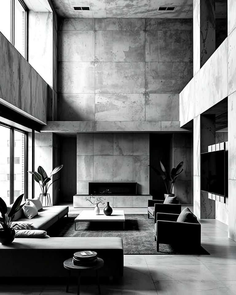 monochromatic color schemes enhances the brutalist aesthetic - 15 Brutalism Interior Design Ideas