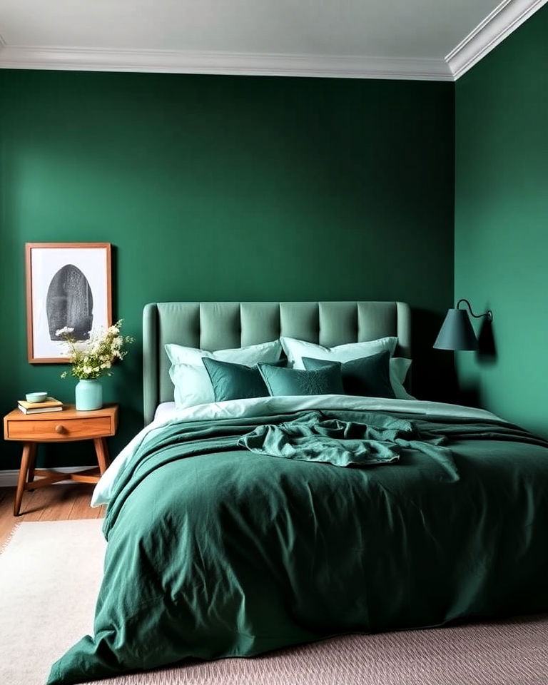 monochromatic jade green scheme bedroom - 15 Jade Green Bedroom Ideas