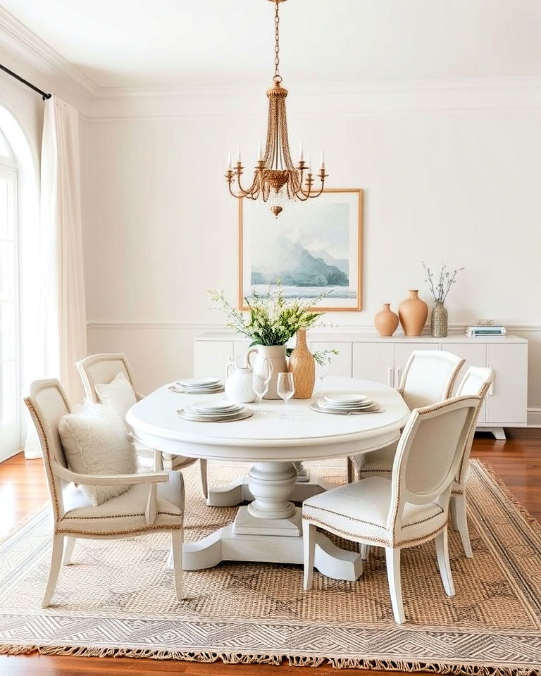 monochromatic layers dining room - 30 White Dining Room Ideas