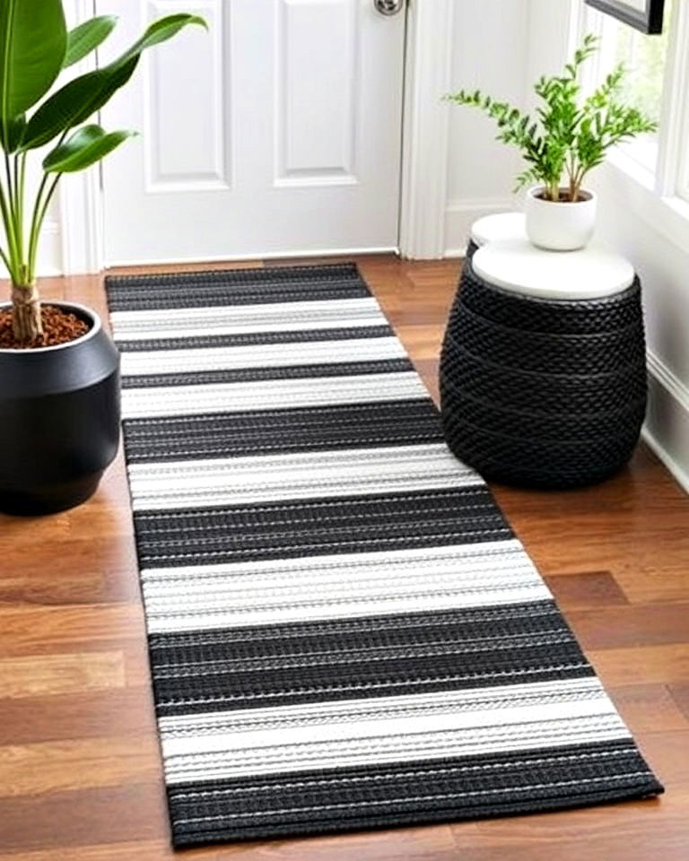 monochrome runners for minimalist entryways - 15 Entryway Runner Ideas