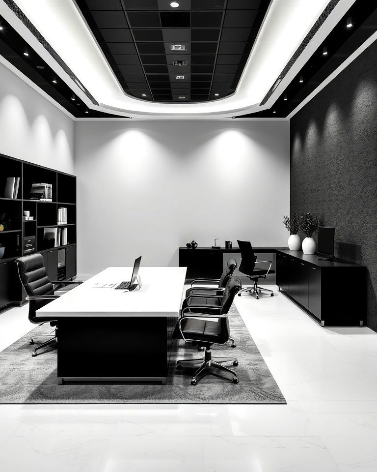monochrome sophistication office interior - 25 Office Interior Design Ideas
