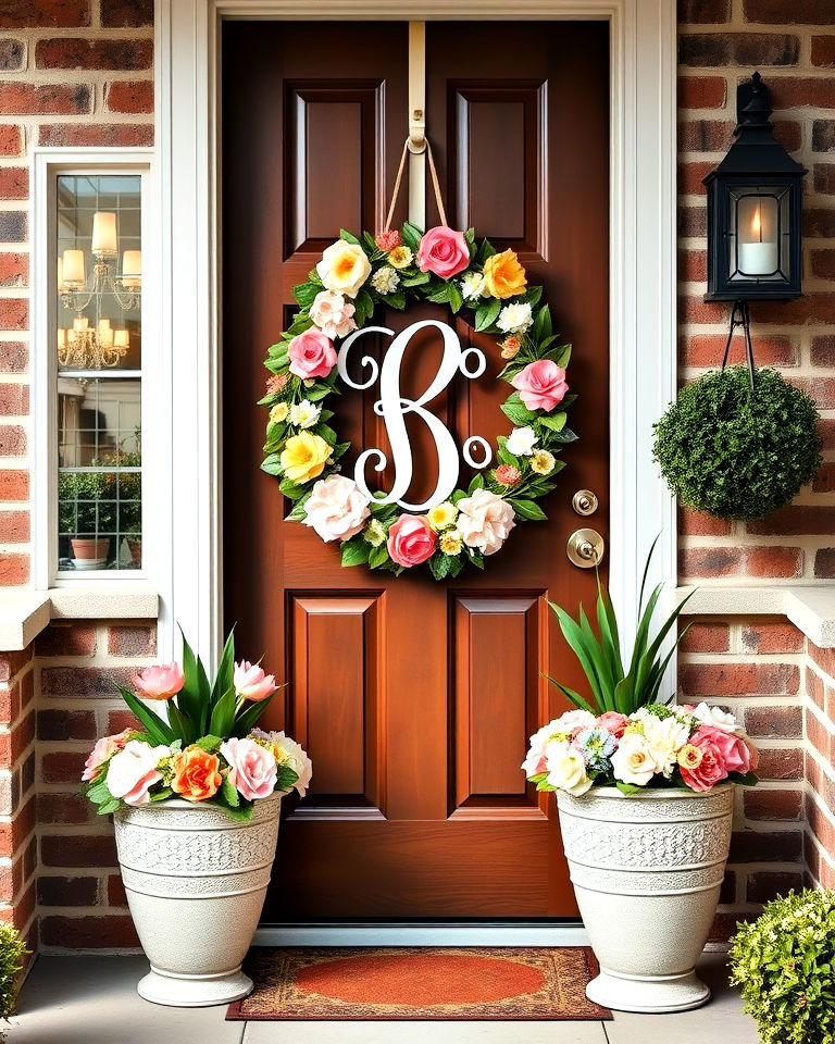 monogram door hanger spring decor - 15 Spring Front Door Decor Ideas