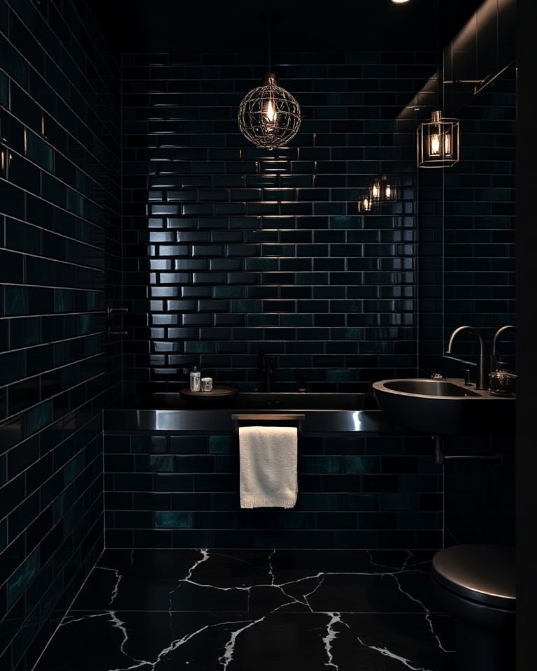 moody bathroom with bold tiles - 25 Moody Interior Design Ideas