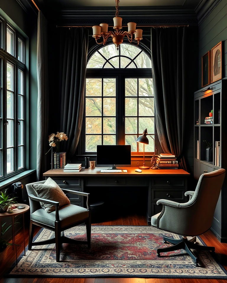 moody color palette dark academia home office - 20 Dark Academia Home Office Ideas