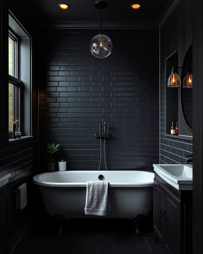 moody dark walls academia bathroom - 25 Dark Academia Bathroom Ideas