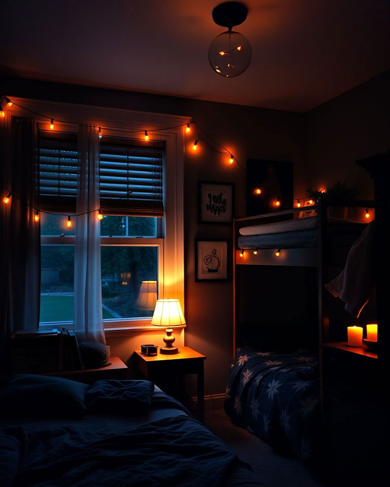 moody lighting dark academia dorm room - 15 Dark Academia Dorm Room Ideas