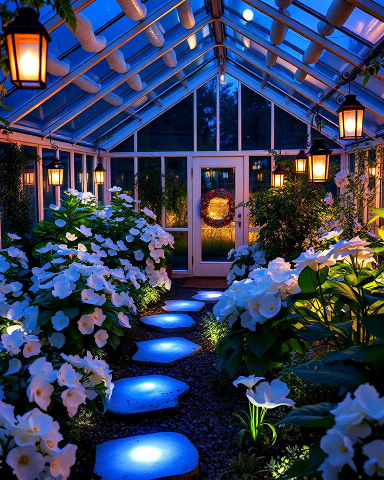 moonlit glow garden for evening relaxation - 20 Fantasy Greenhouse Ideas