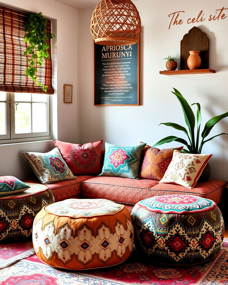 moroccan poufs as a statement bohemian decor - 25 Bohemian Eclectic Interior Design Ideas