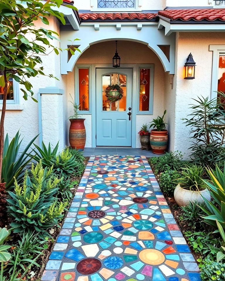 mosaic pathways for boho exterior house - 20 Boho House Exterior Ideas