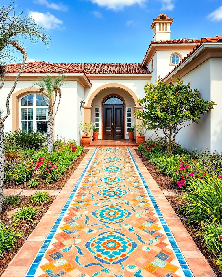 mosaic pathways for mediterranean house exterior - 25 Mediterranean House Exterior Ideas