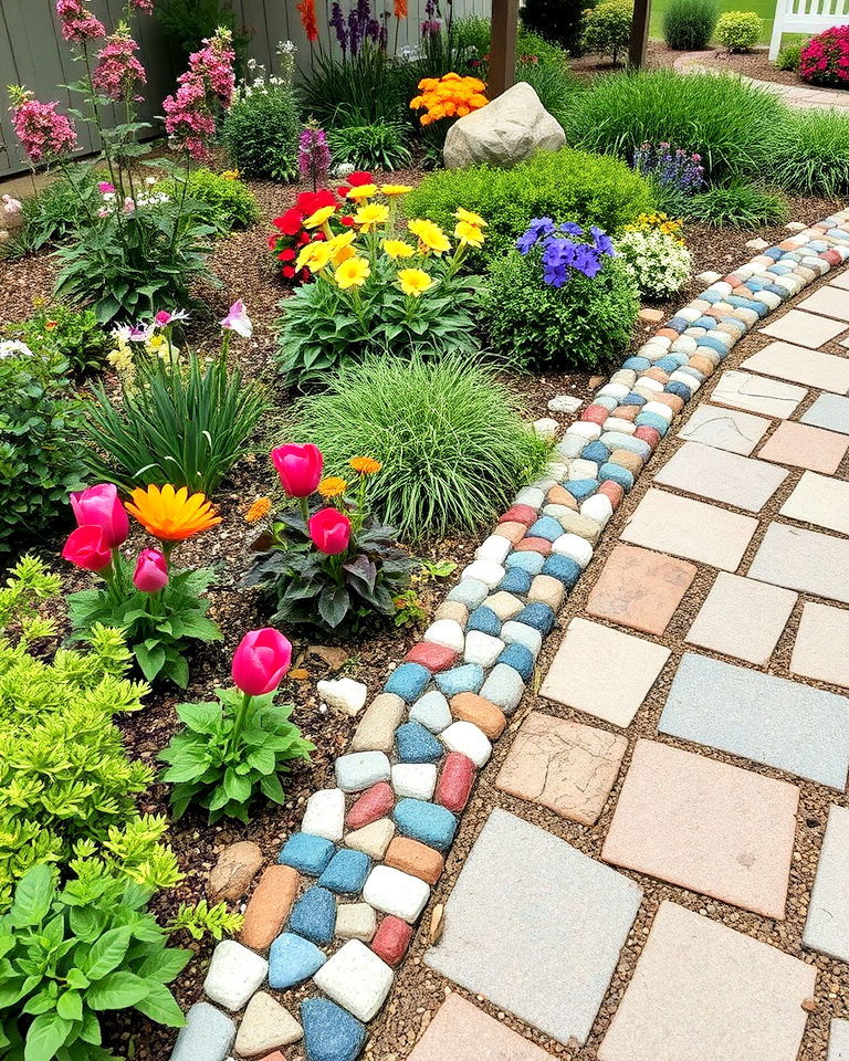 mosaic stone borders for artistic flair - 25 Stone Garden Edging Ideas