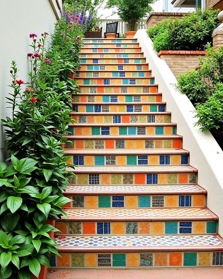 mosaic tile garden staircases - 20 Garden Stairs Ideas