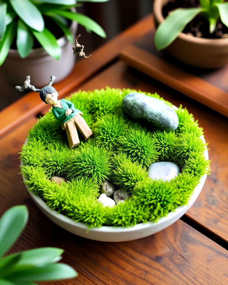 moss covered zen dish for garden - 15 Small Zen Garden Ideas