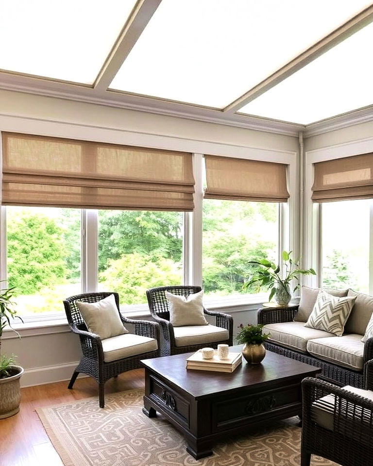 motorized shades for convenience - 20 Sunroom Curtain Ideas