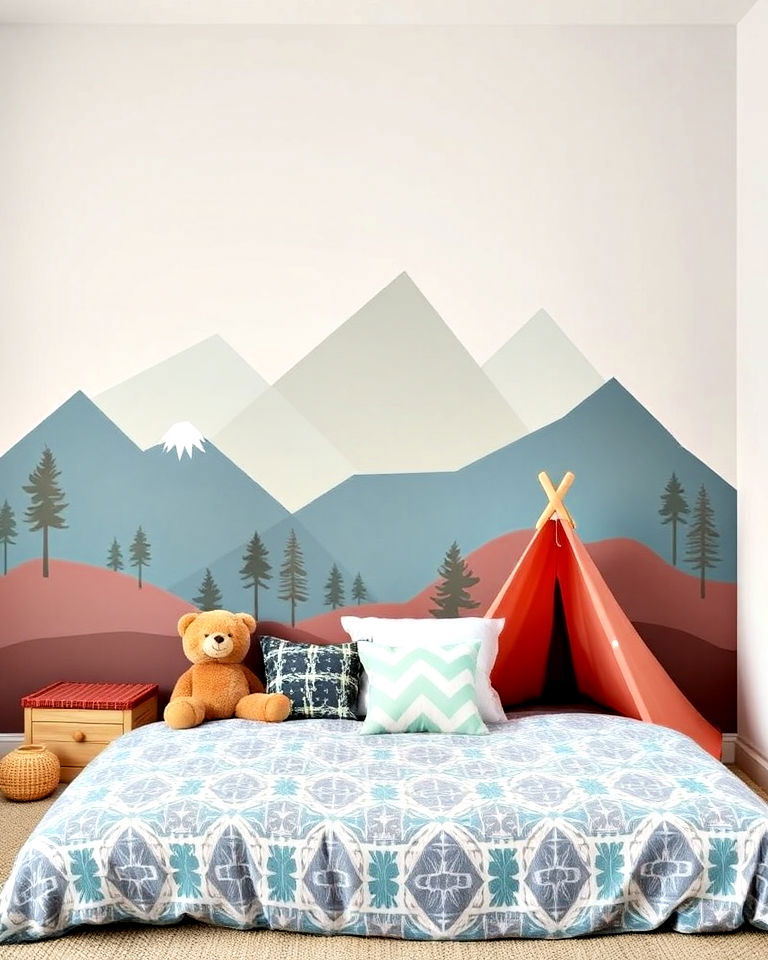 mountain themed accent wall for kids room - 25 Kids Room Accent Wall