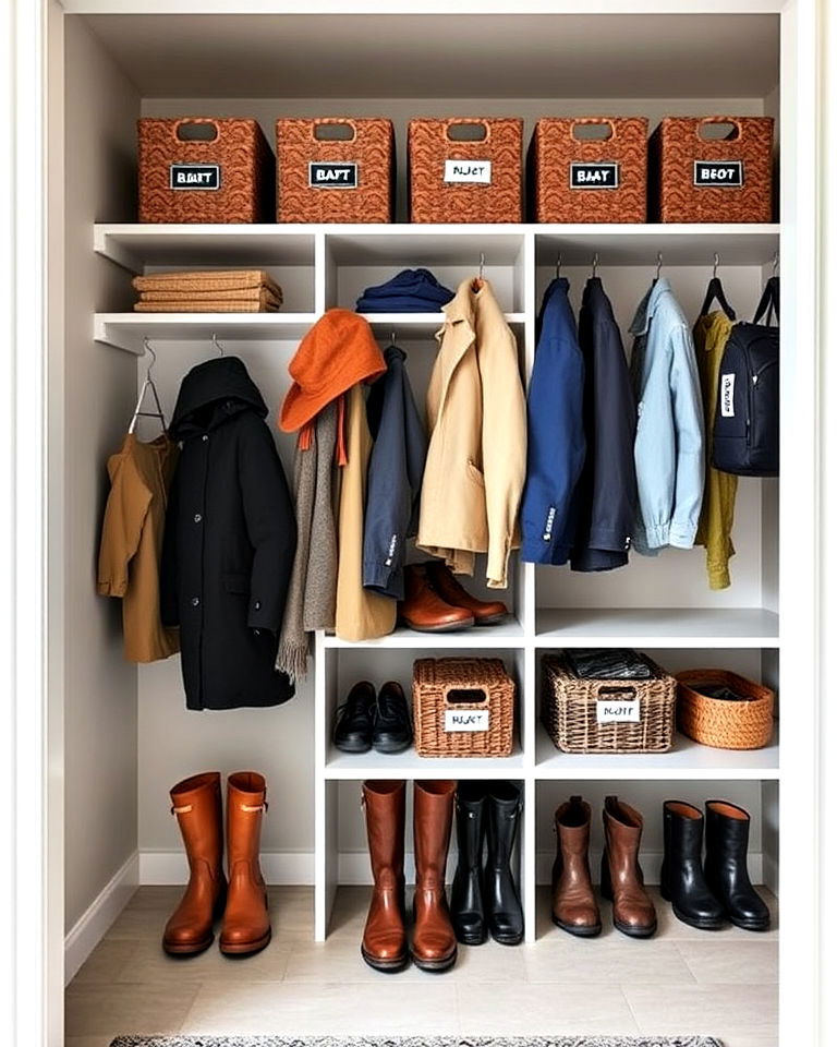 mudroom closet with seasonal storage system - 15 Mudroom Closet Ideas