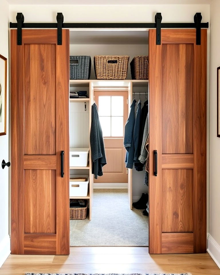 mudroom closet with sliding barn doors - 15 Mudroom Closet Ideas