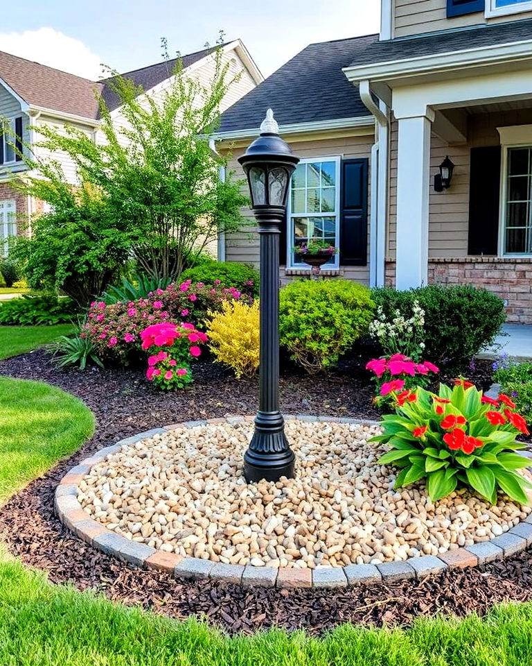 mulch border lamp post landscaping - 15 Front Yard Lamp Post Landscaping Ideas