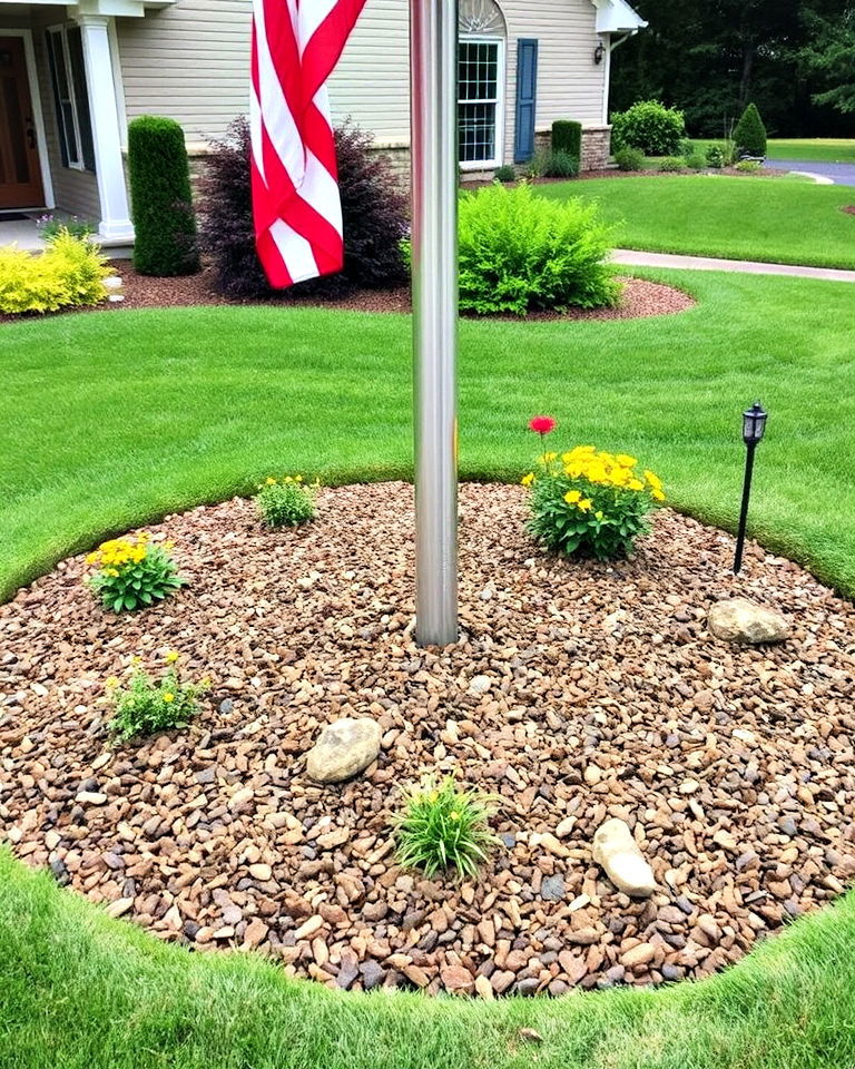 mulched bed around the flagpole - 20 Residential Flag Pole Landscaping Ideas