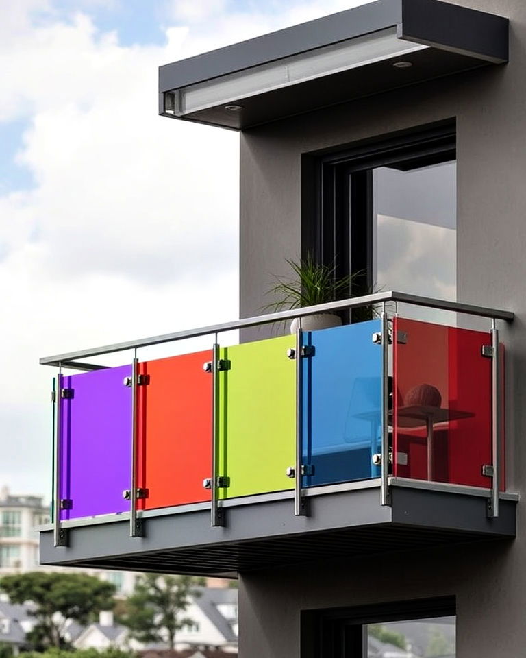 multi colored glass panels - 20 Glass Balcony Design Ideas