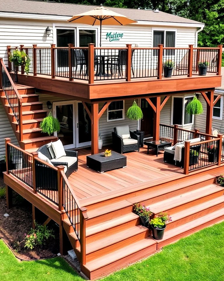multi level deck that separates activities - 20 Mobile Home Deck Ideas