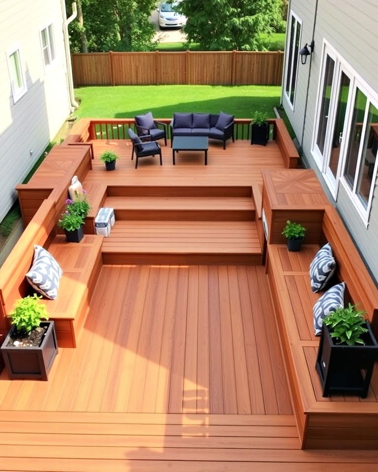 multi level deck with built in benches - 25 Front Yard Sitting Area Ideas