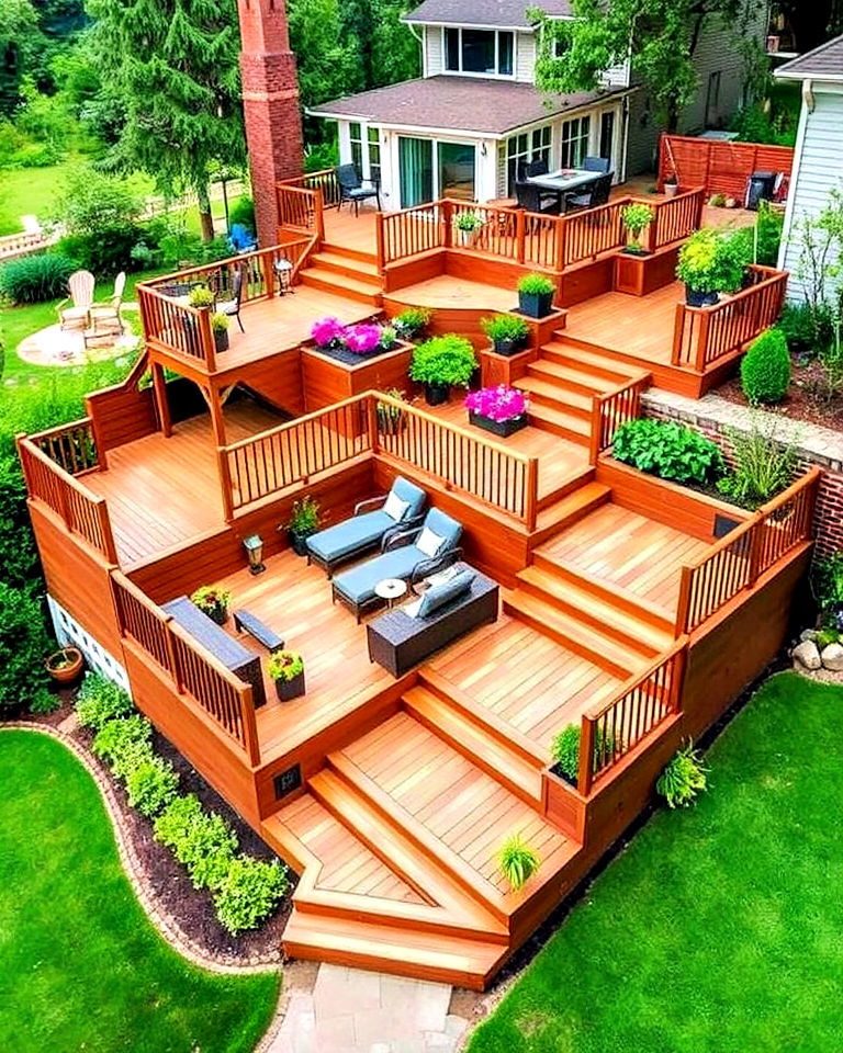 multi level decking for sloping garden - 15 Sloping Garden Design Ideas
