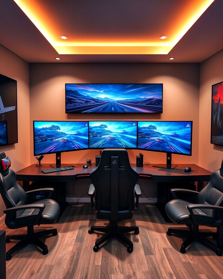 multi monitor man cave gaming setup - 20 Gaming Man Cave Ideas