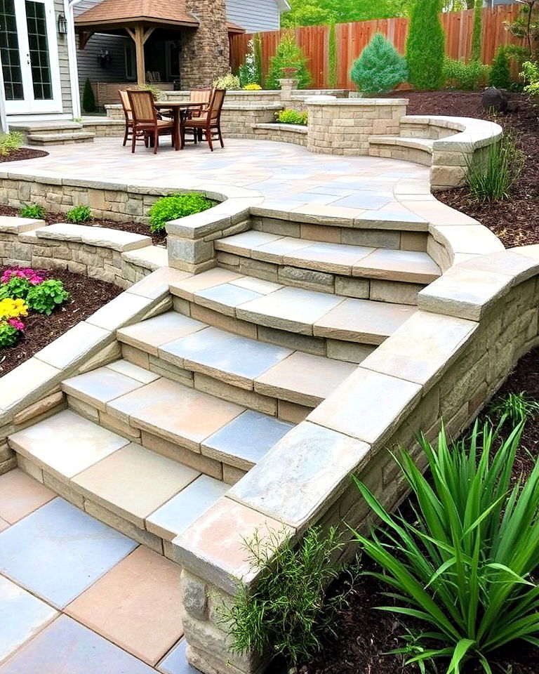 multi tiered patio design - 20 Flagstone Steps