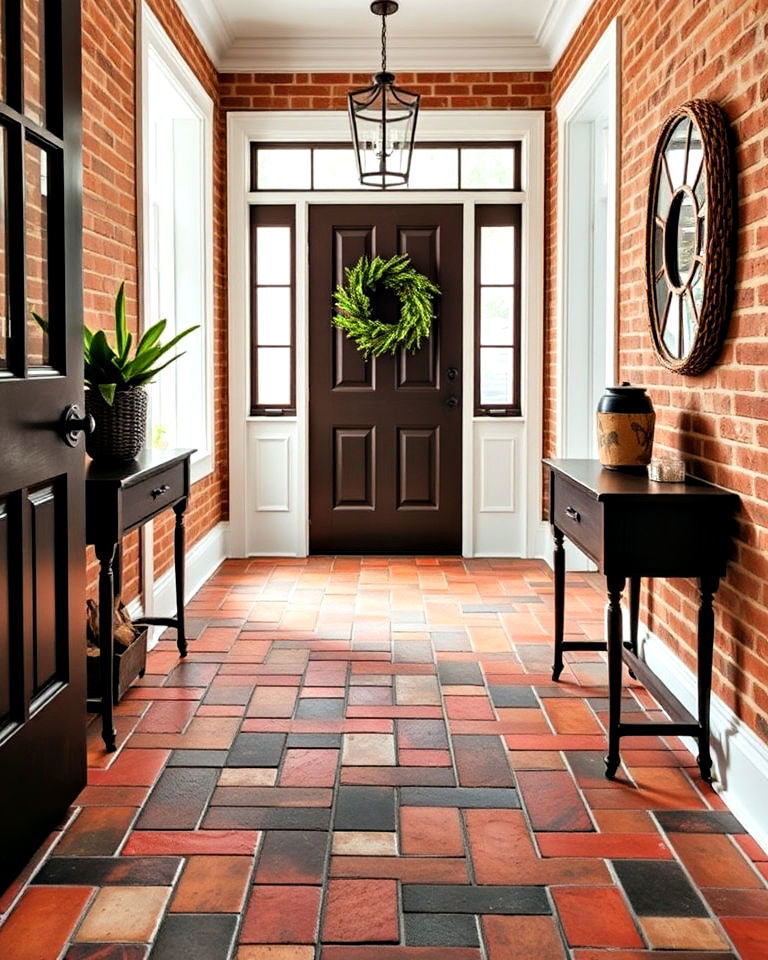 multicolored brick floor for vibrant energy - 15 Brick Floor Entryway Ideas