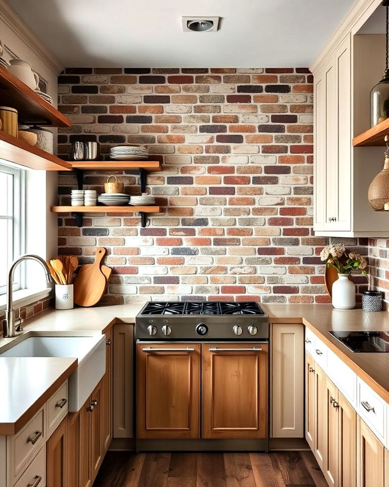 multicolored brick kitchen backsplash - 25 Kitchen With Brick Backsplash Ideas