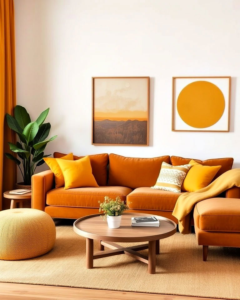 mustard yellow and brown living room - 25 Colors That Go With Brown for Any Room