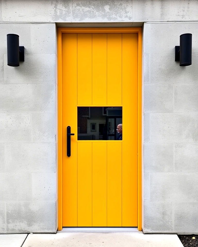 mustard yellow door with industrial materials - 15 Mustard Yellow Front Door Ideas