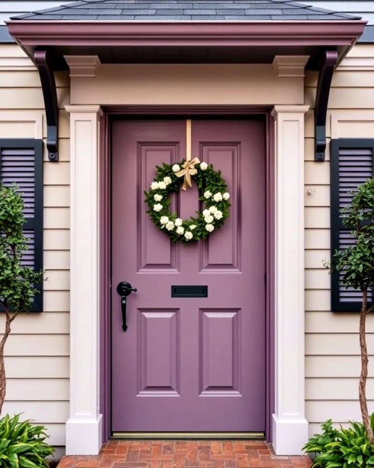 muted mauve front door for subtle charm - 25 Purple Front Door Ideas