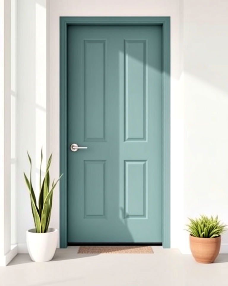 muted teal minimalism front door - 25 Teal Front Door Ideas