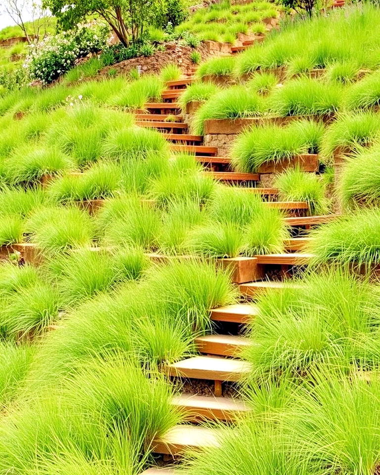 native grass terraces hillside garden - 15 Hillside Terraced Garden Ideas