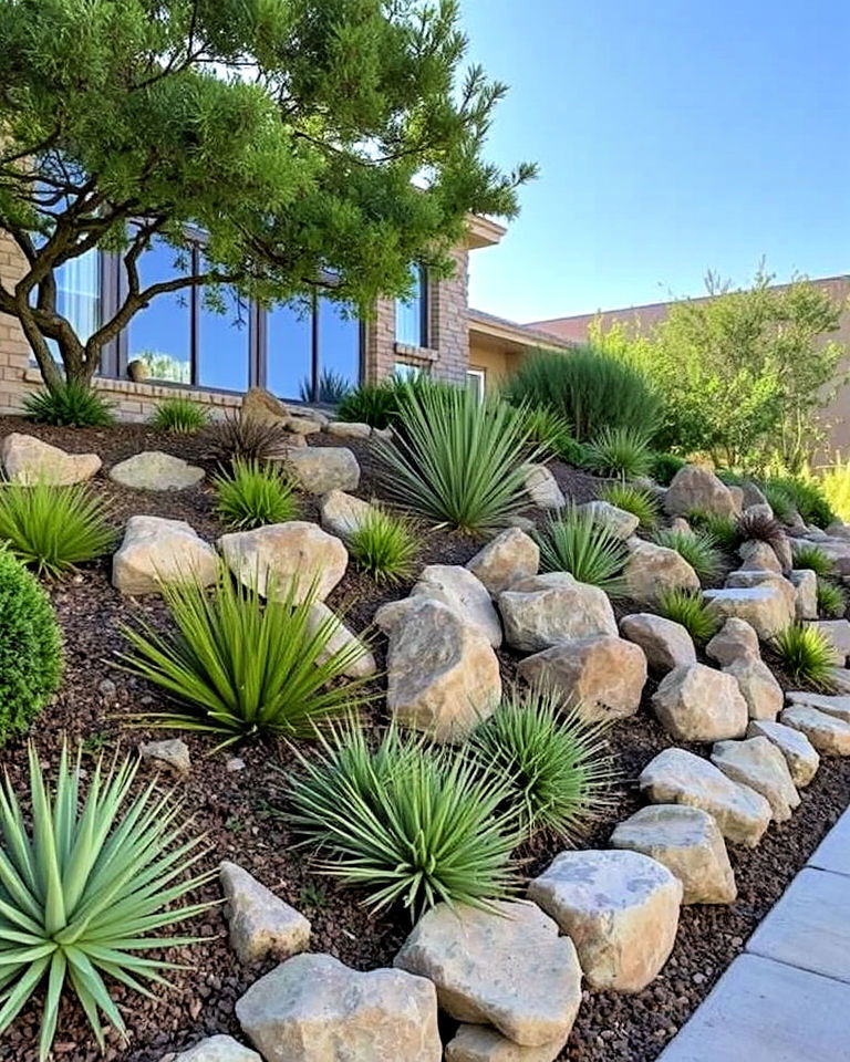 natural charm rock accented berm - 20 Front Yard Berm Ideas